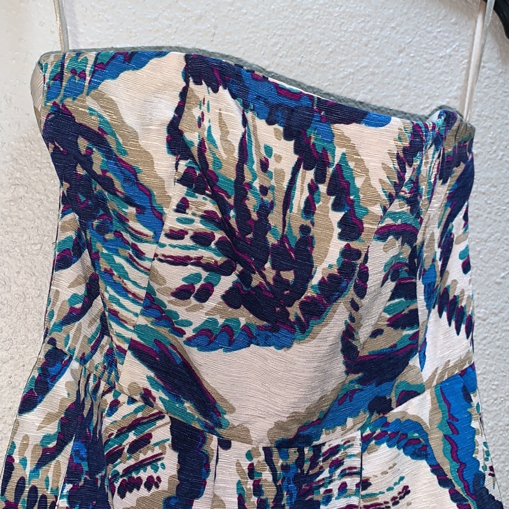 Banana Republic SILK textured leaf print multicolor fitted knee length Dress 4 - Picture 4 of 15